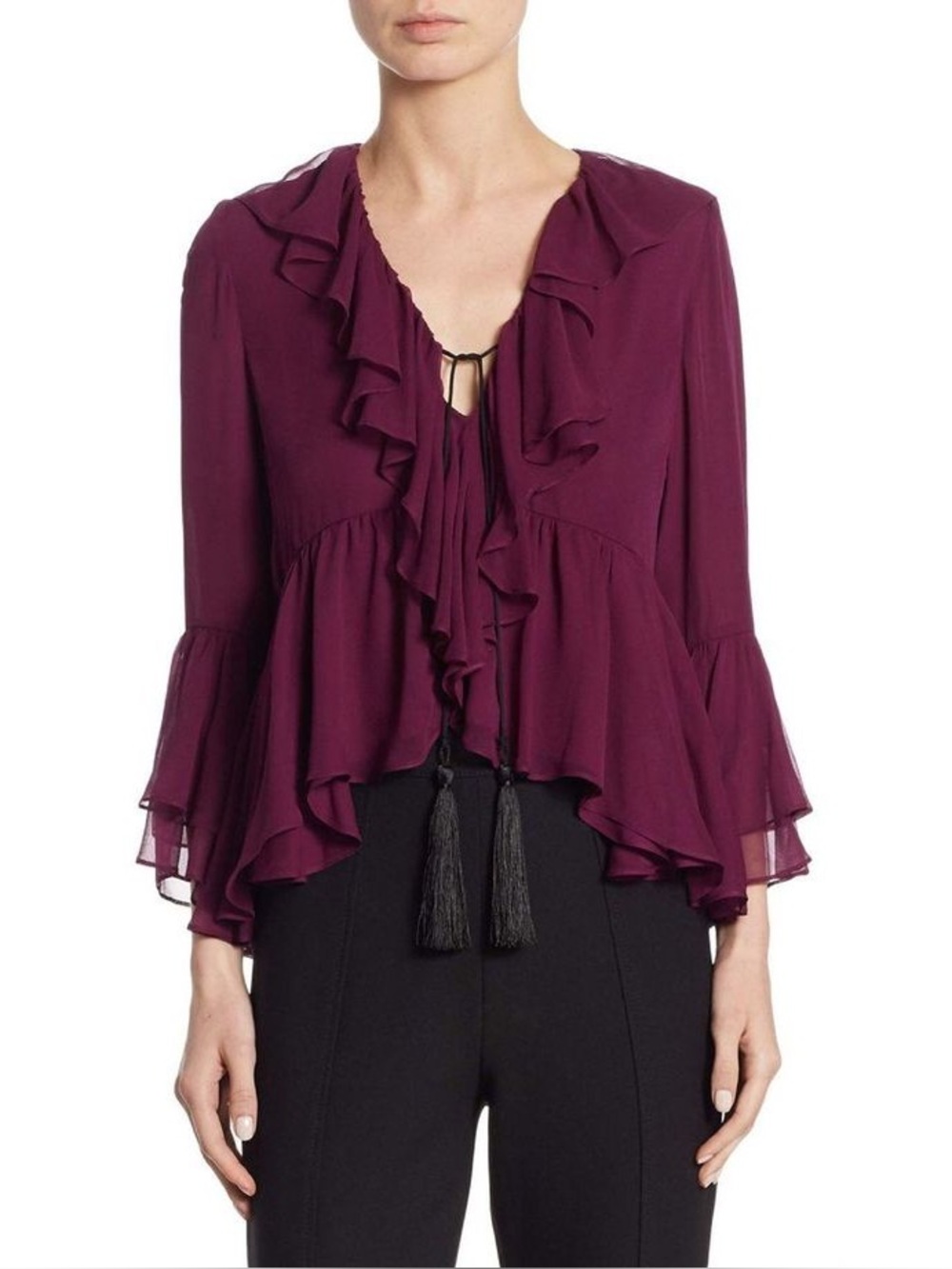Cinq a Sept Ruffled 100% Silk Blouse
